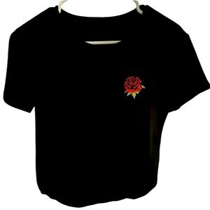 Black t shirt rose detail